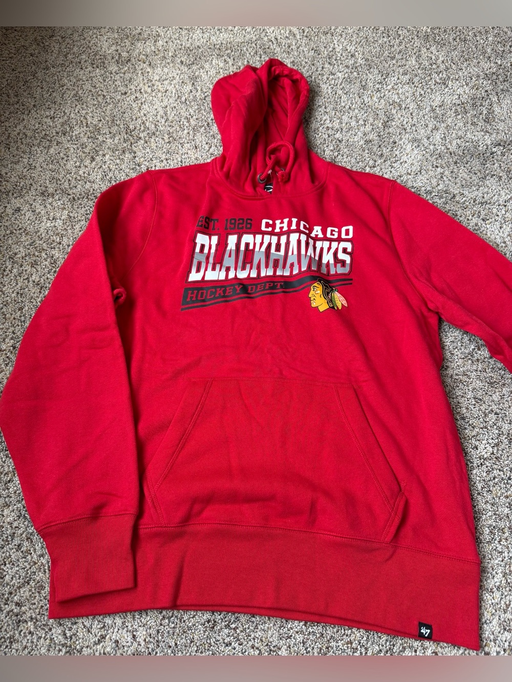 NEW ‘47 Men’s Chicago Blackhawk’s Red Hockey Hoodie — Size Large